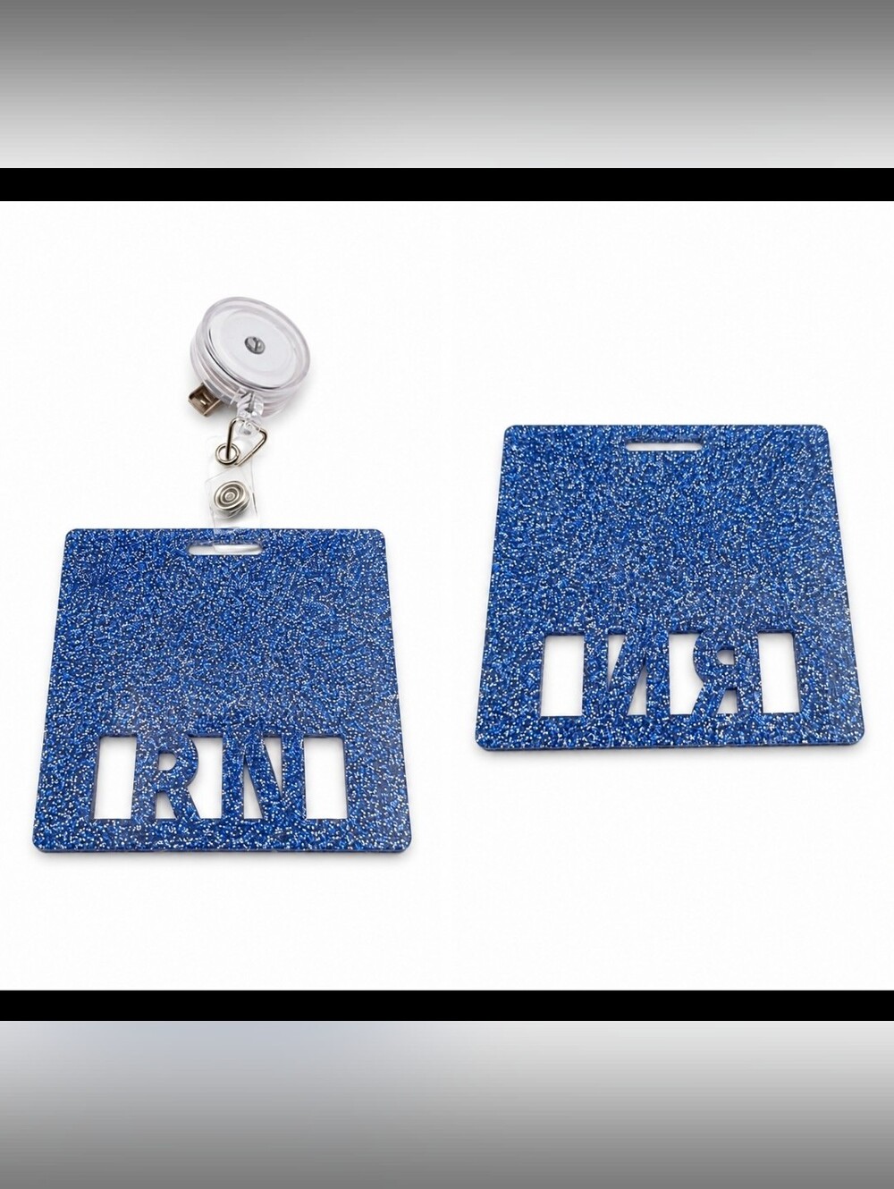 Badge Buddy RN Registered Nurse Blue Glitter Occupational I.D Work Badge